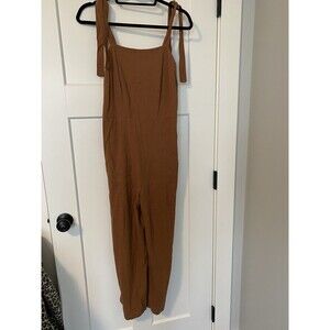 Universal Thread Tie Shoulder Square Neck Jumpsuit Linen‎ Blend Cocoa Women's XS